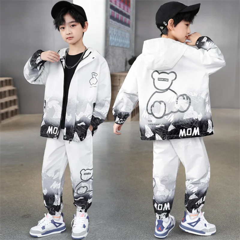 Boys Suits Coat +Pants 2PCS/Sets 2024 White Warm Thicken Winter Autumn School Plus Size Children Clothing