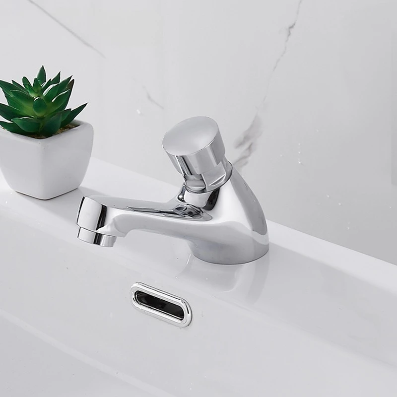 Basin Sink Taps Bathroom Faucet Public Kitchen Bathroom Time Delay Faucet Chrome Plated Self Closing Water Saving Faucets