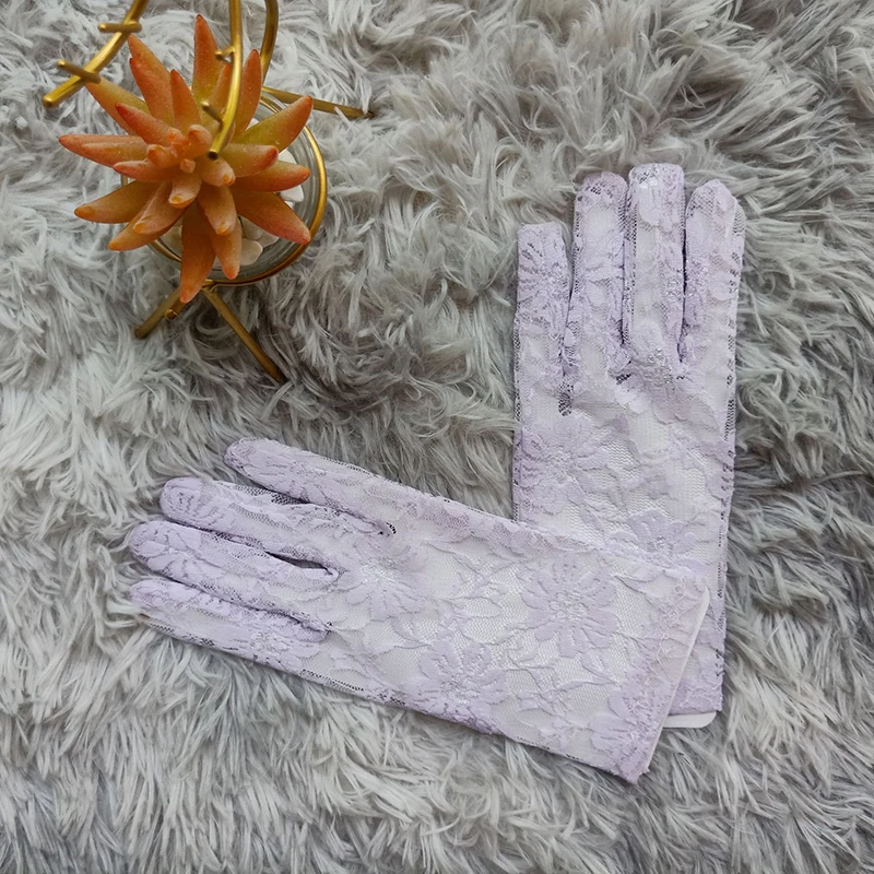 

Solid Color Flower Lace Female Gloves Summer Ultra-thin Elastic Anti-UV Mittens Short Bridal Gloves Wedding Dress Accessories