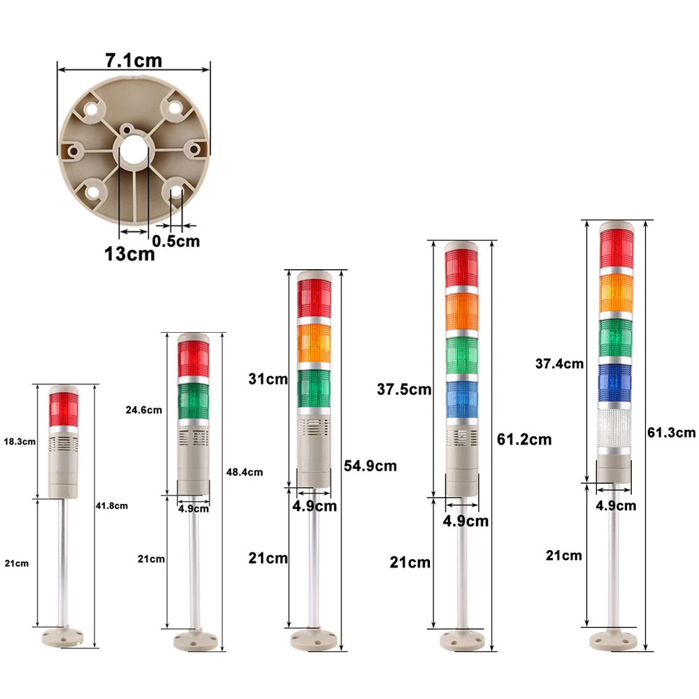 Imagem -04 - Luz de Advertência Conduzida da Torre do Sinal da Suspensão Lateral Industrial Dc12v 24v Ac110v 220v da Lâmpada de Alarme da Pilha da Segurança de Multicamadas com Buzzer