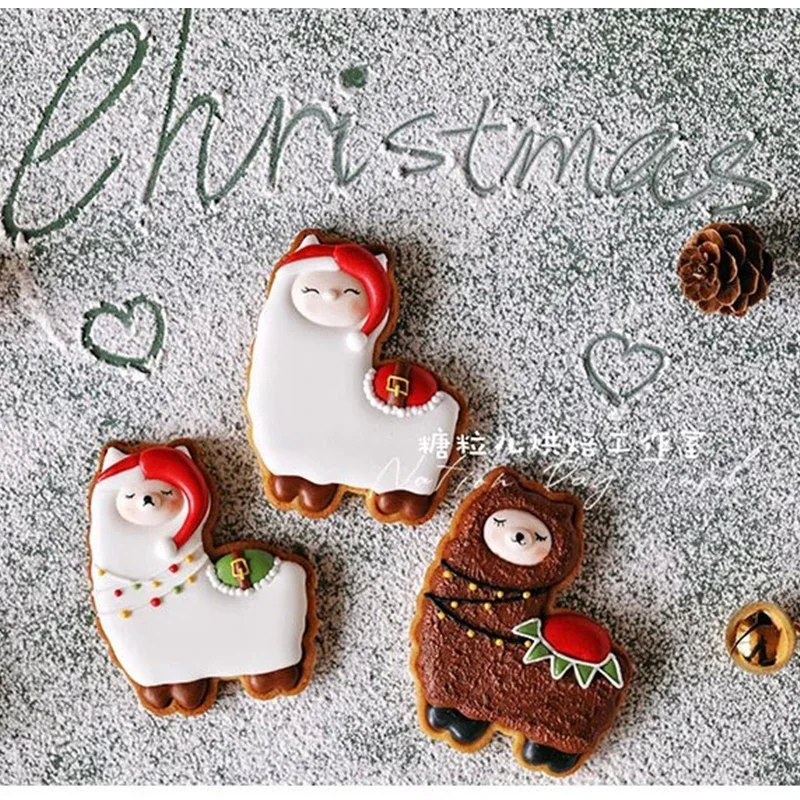 Christmas Alpaca Pattern Cookie Cutter Animal Shape Biscuit Stamp Frosting Cookie Fondant Cake DIY Baking Tools And Accessories