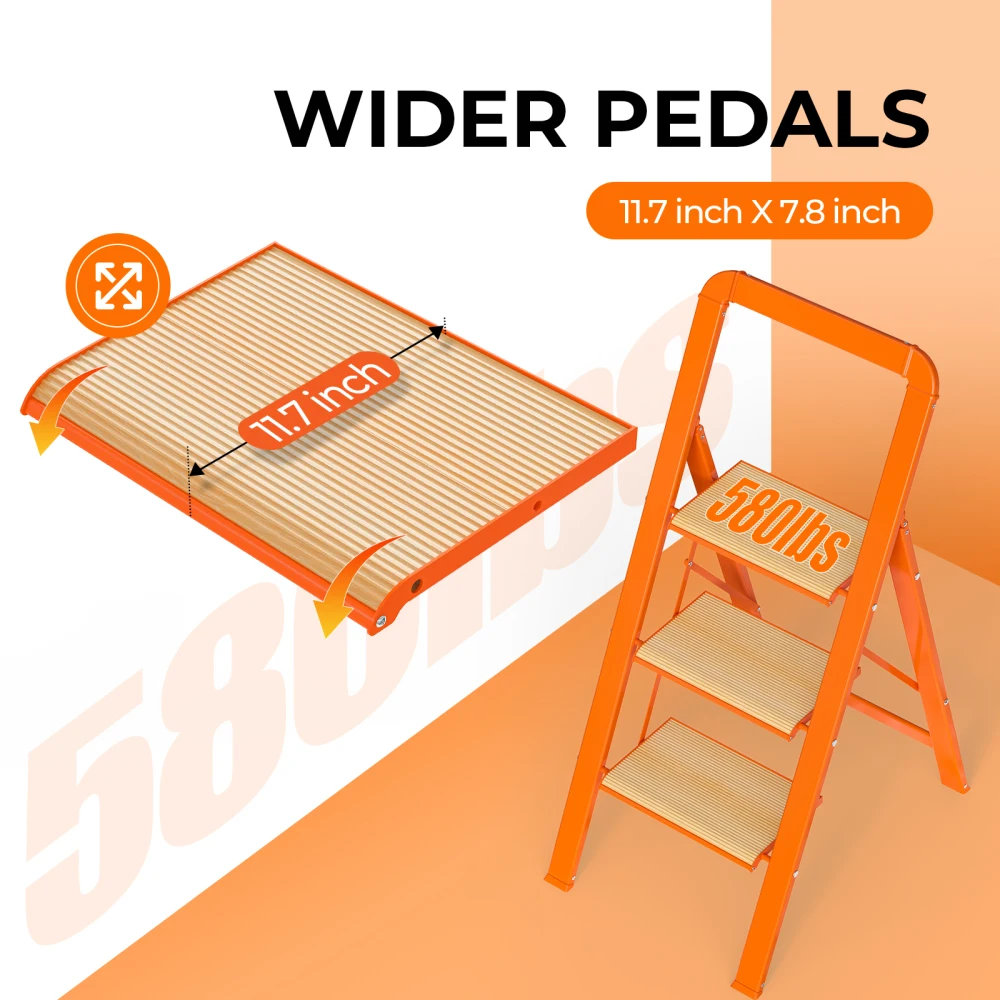 

3 Step Ladder Folding Step Stool for Adults with Wide Anti-Slip Pedal, Aluminium Lightweight Foldable Step Ladders