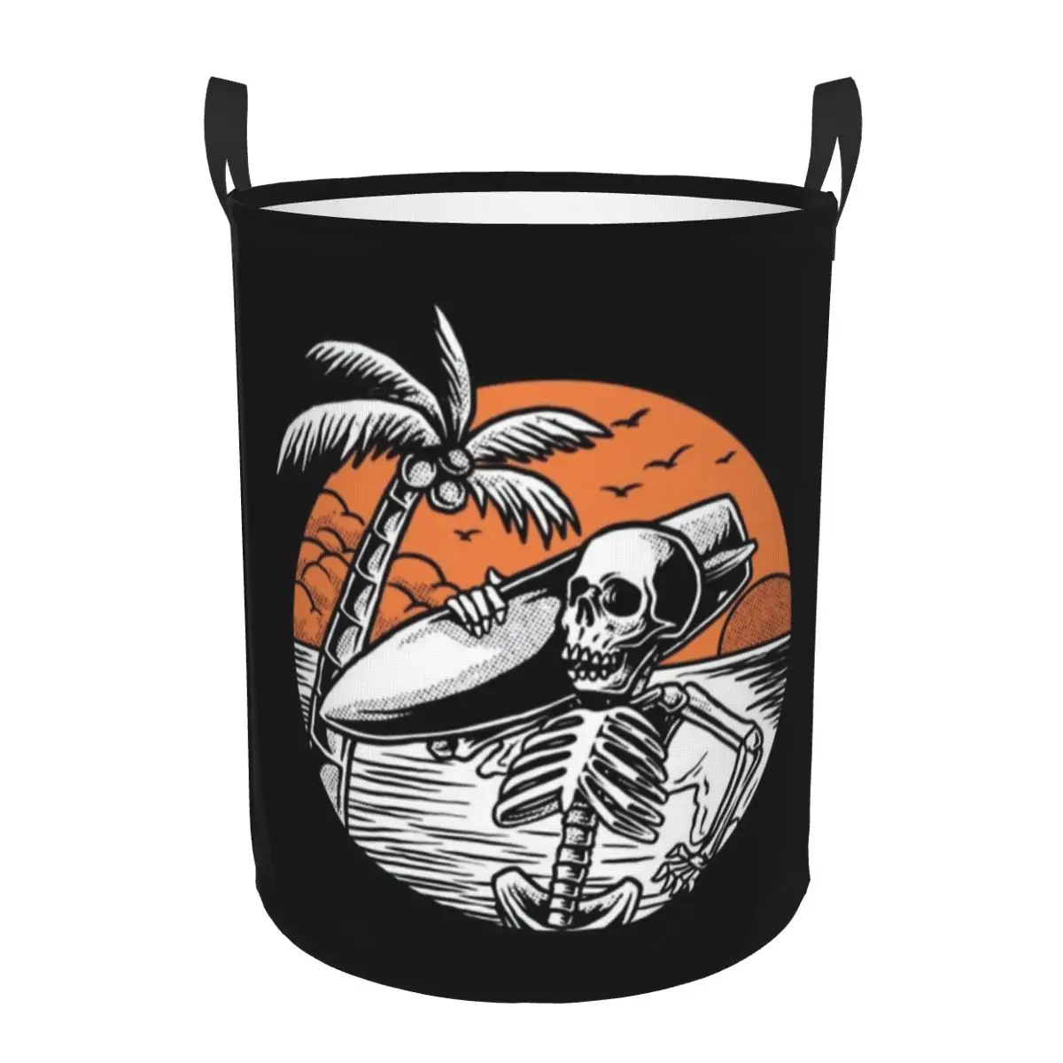 Customized Summer Surf Skeleton Surfing Laundry Hamper Large Clothes Storage Basket Toys Bin Organizer for Nursery