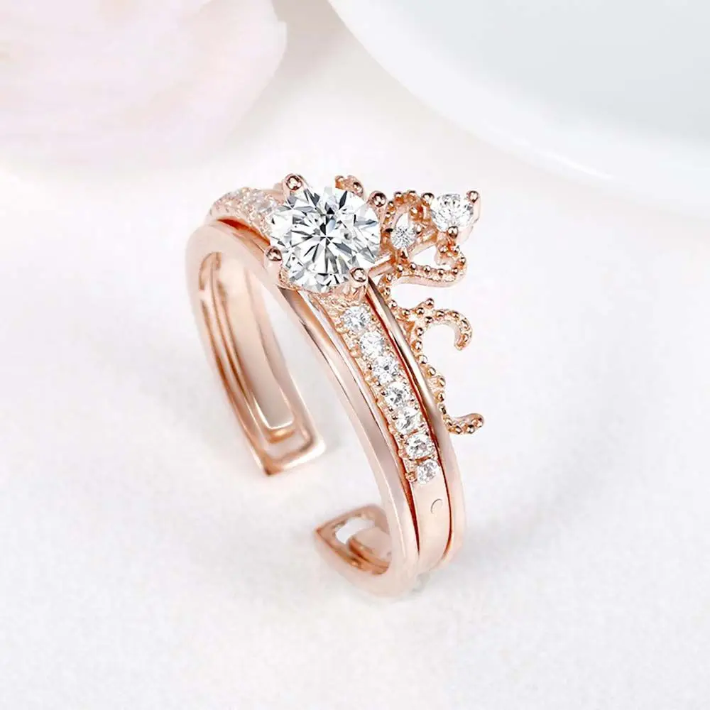 Adjustable Gifts Zircon 2 In 1 Creative Women Opening Rings Finger Rings Set Fashion Jewelry