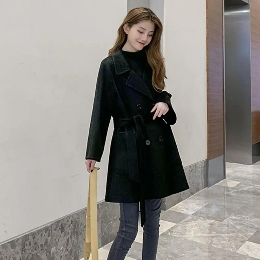 Winter Coat Stylish Double-breasted Woolen Jacket for Women Chic Outerwear for Work Outdoor Activities Fall Winter Warm Long