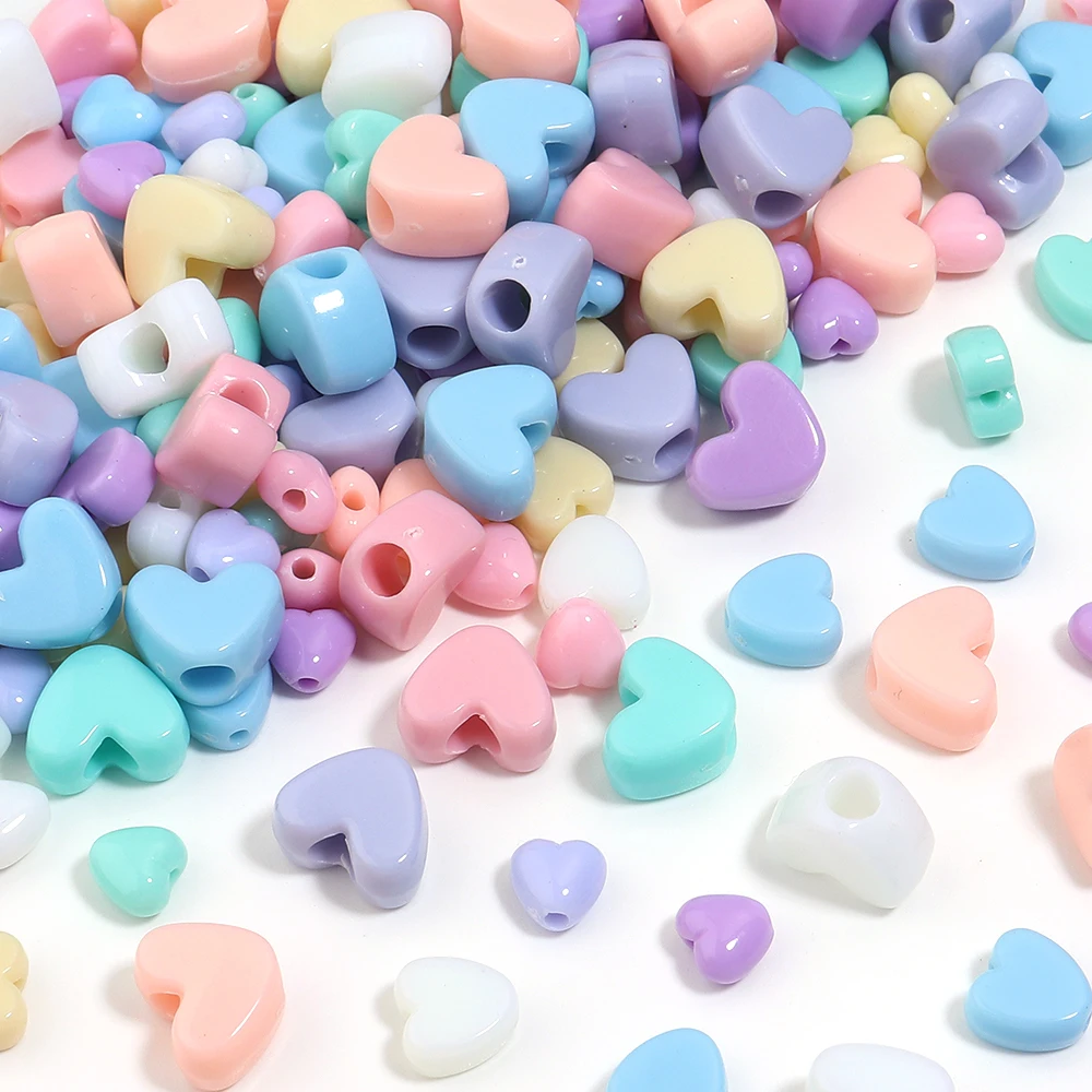 100 Stück Macaron-farbene Acryl-Herzperlen, gemischte Farben, lose Perlen für die Schmuckherstellung, DIY-Halskette, Armband, Handykette, Zubehör