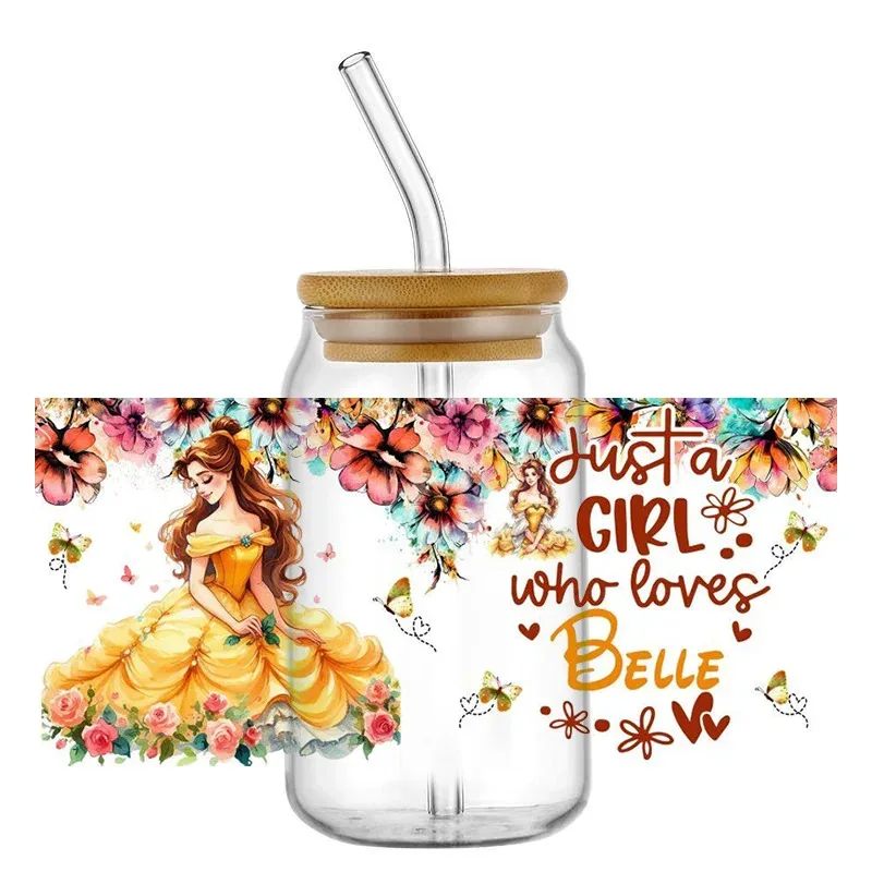 New Princess Cartoon Pattern UV DTF Transfer Frozen Sticker Waterproof Transfers Decals For 16oz Glass Cup Wrap Stickers