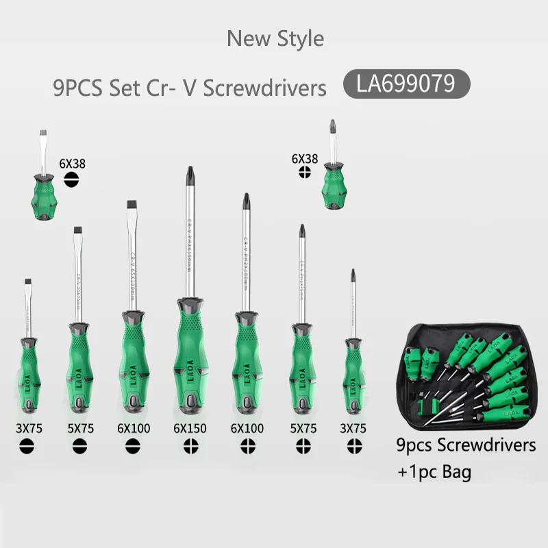 6PCS/9PCS Screwdrivers Set Cr- V Screw Driver Slotted and Phillips Screwdrivers Hand Tools Kit