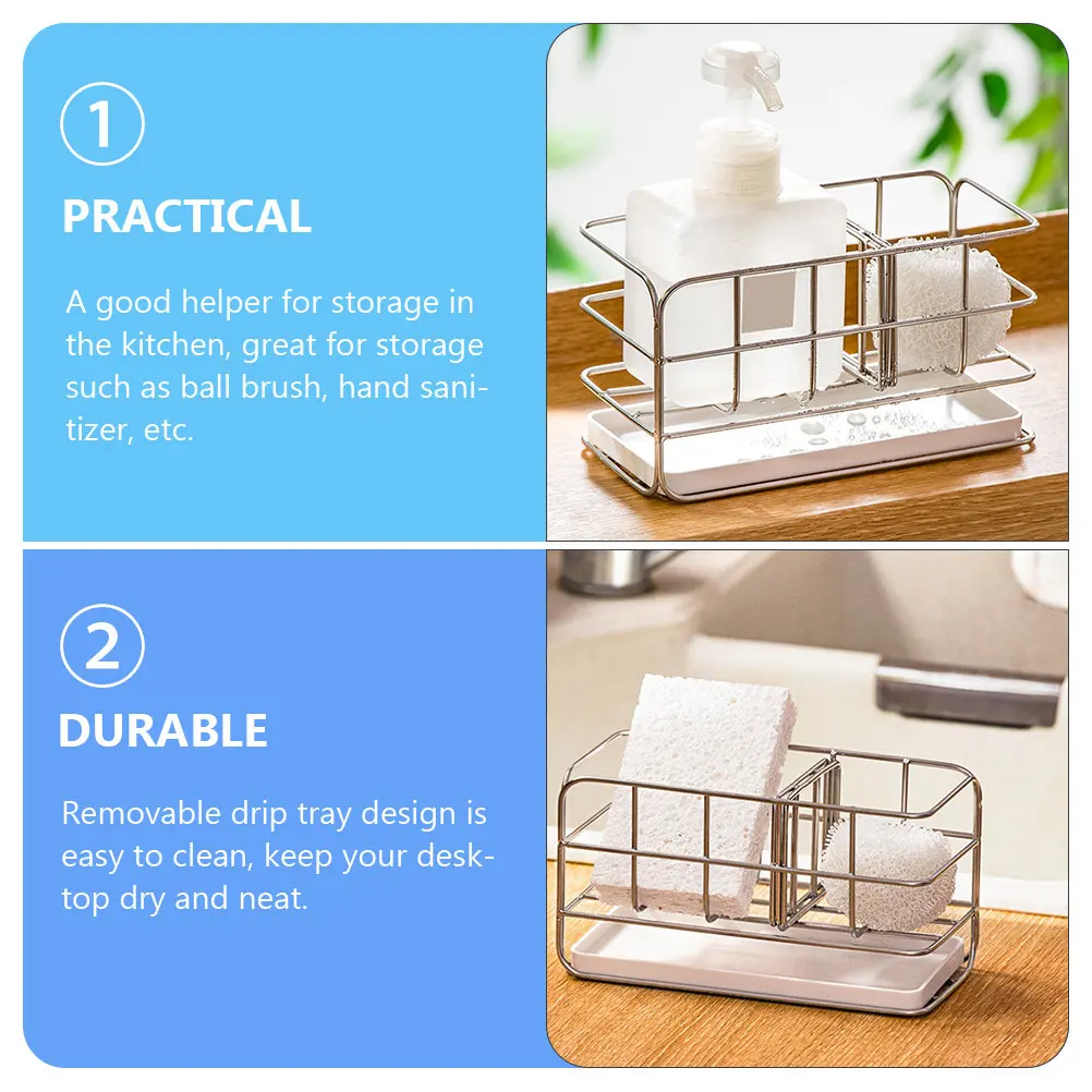 Heavy Duty Stainless Steel Kitchen Sink Draining Shelf Sponge Holder Brush Sanitizer Storage Rack Dishcloth Organizer Drain