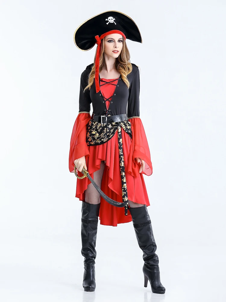 Fsia de Pirata Fena para loween e Baile de Máscaras, Fsia Plus Size para Mulheres