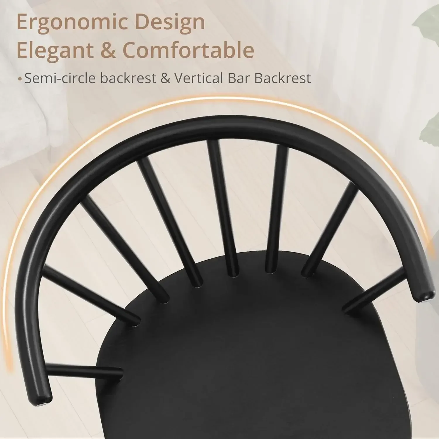 Wood Bar Stools with Semicircular Backrest, Black  , Modern Counter Height Bar Stools for Kitchen Island Pub, 26 Inch