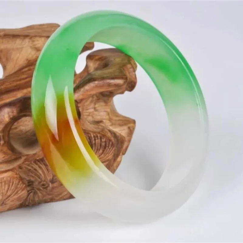 Translucent Tri-Color Quartzite Jade Bangle Bracelet