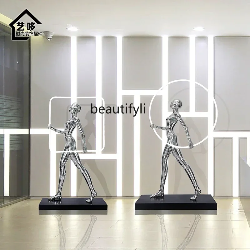 

YH55 Large abstract art porch aisle hotel lobby floor-to-ceiling ornaments living room luminous lamp figure sculpture