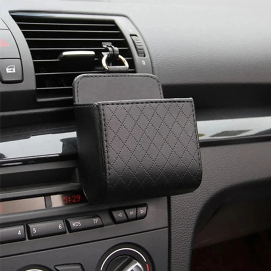 

1pc Car Storage Bag Car Air Outlet Debris Bag For Mobile Phone Key Sunglasses Vent Dashboard Tidy Hanging Leather Organizer Box