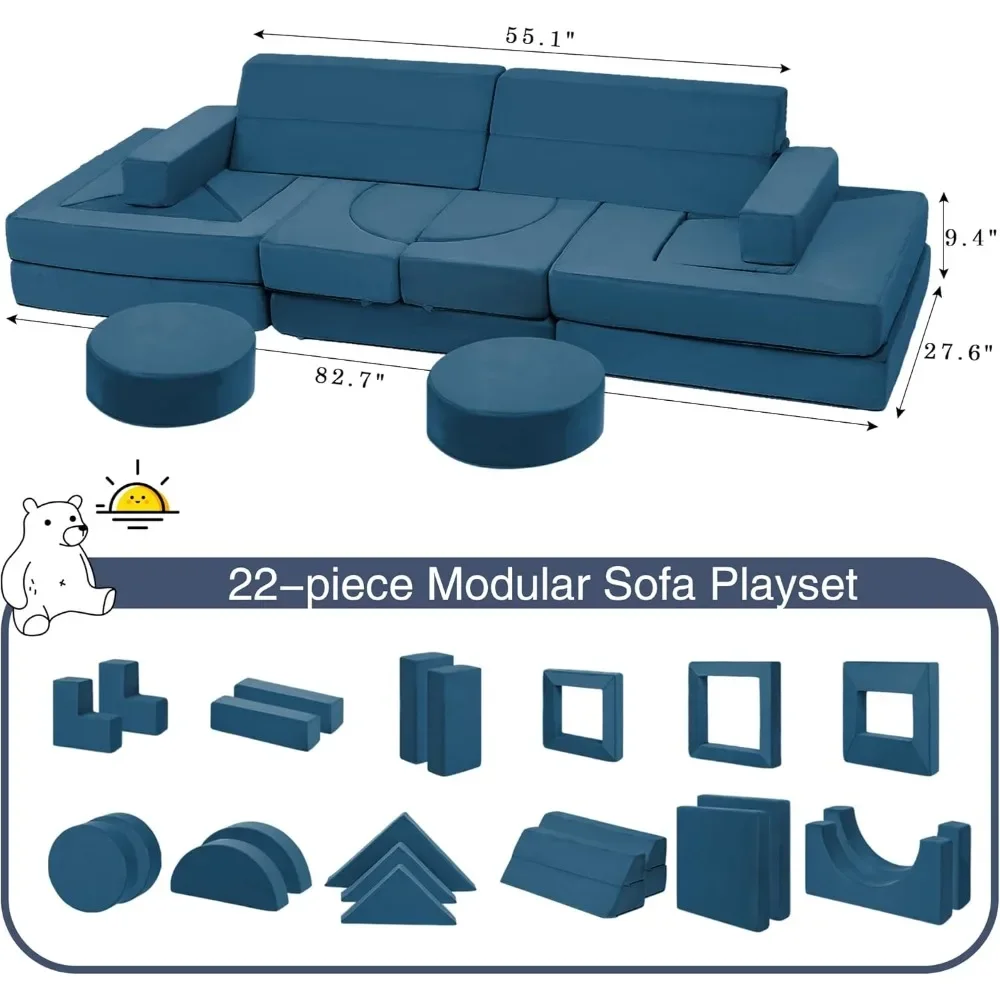 22Pcs Modular Kids Play Couch - Kids Couch for Playroom Bedroom Living Rooms 500+DIY Creativing Couch for Inspiring Child