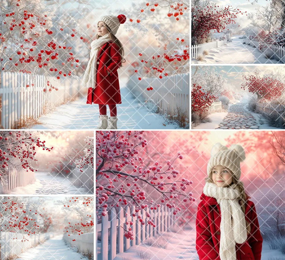 Mehofond Photography Background Winter Christmas Wonderland Berries Frosty Snowy Kid Family Portrait Decor Backdrop Photo Studio