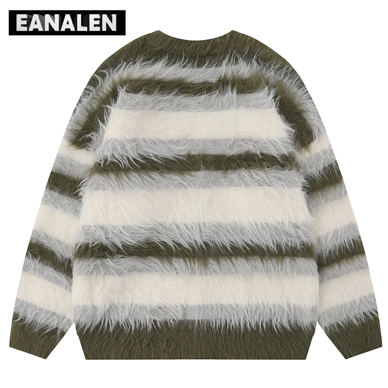 Harajuku Black and White Striped Knitted Cardigan Men\'s Vintage Korean Style Oversized Designer Striped Grandpa Sweater Women\'s