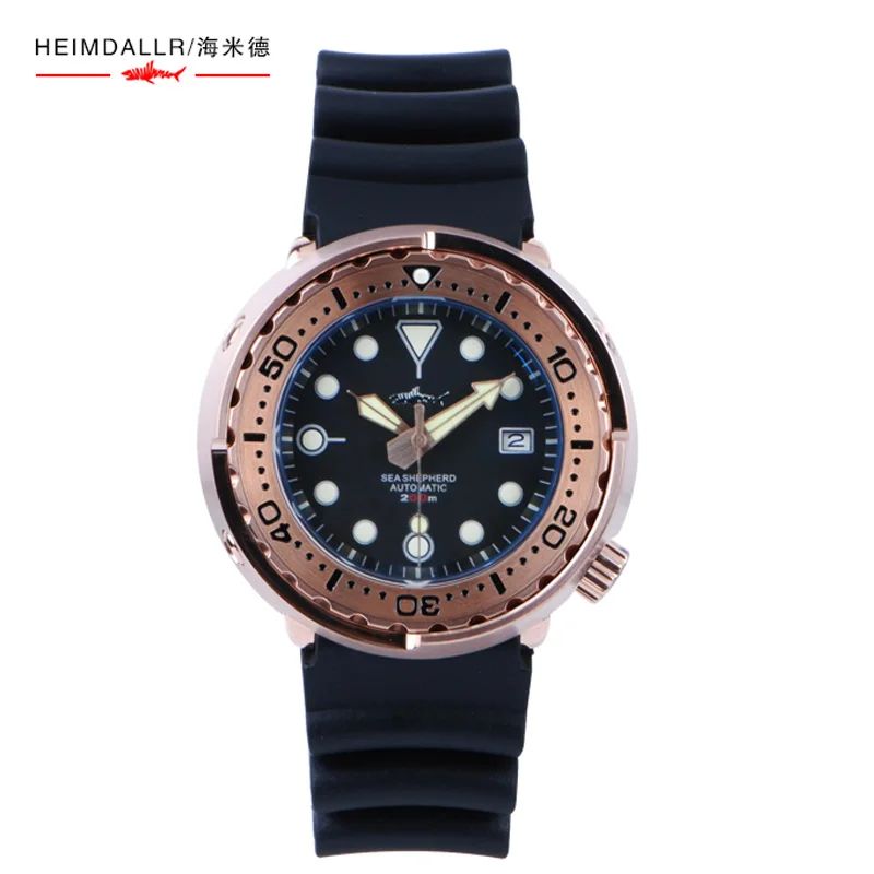 Heimdallr 47mm Black Dial Rose Gold PVD Coated Sapphire Glass NH35 Automatic Movement Men\'s SBBN Tuna Diver Watch 20Bar Lumed