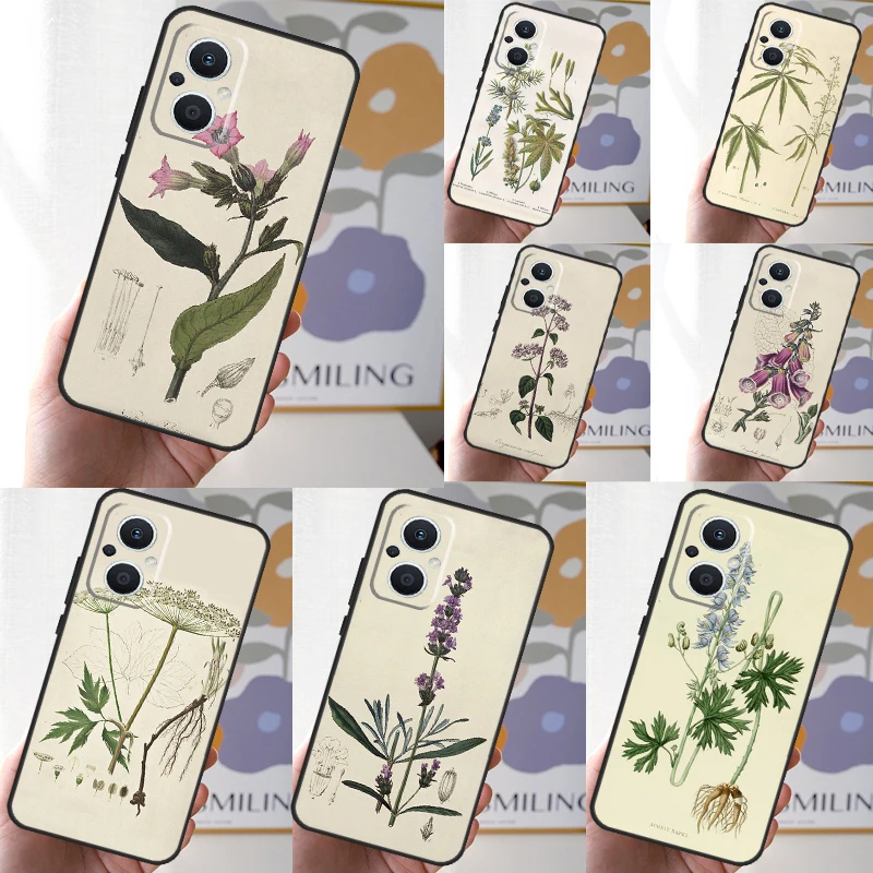 Botanical Drawings Flowers Plants Case For OPPO Reno 8 7 6 5 4 Lite 11F 10 Pro 8T 5Z 4Z OPPO Find X6 Pro X2 Neo X3 X5 Lite