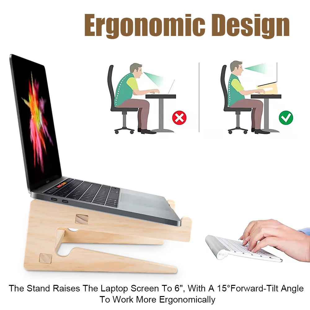 Wood Universal Laptop Stand Cooling Bracket Foldable Detachable Wooden Holder Mount for 10-17 inch Notebook Computers