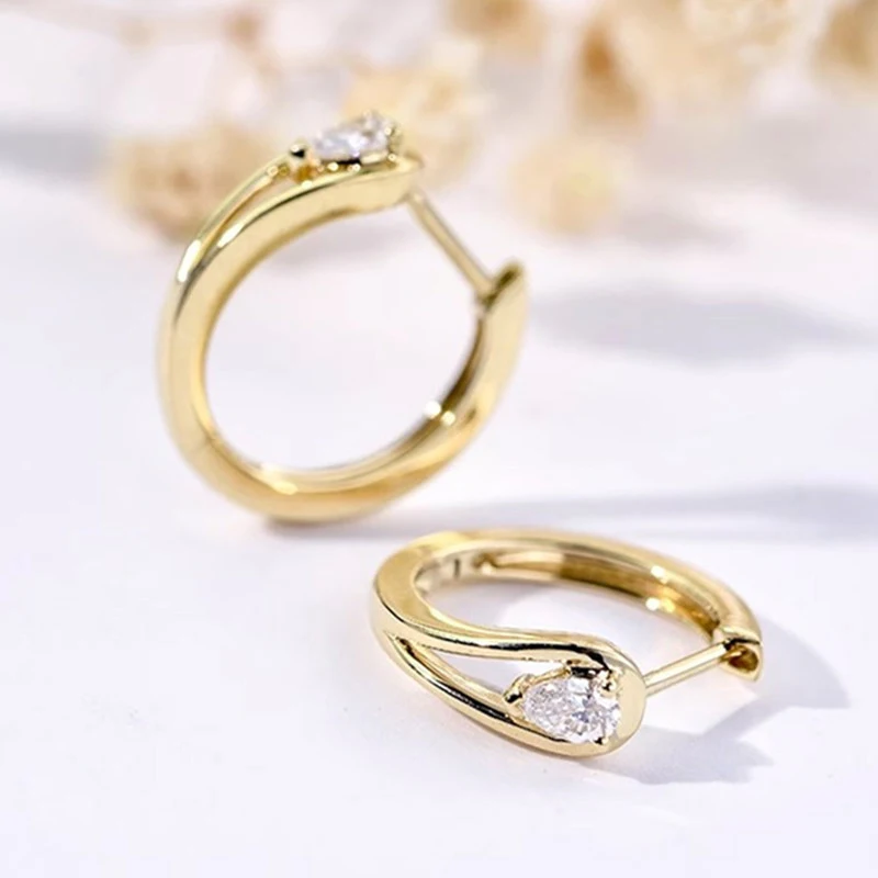 Huitan Statement Women Hoop Earrings with Waterdrop Cubic Zirconia Gold Color Fashion Versatile Female Earrings Wedding Jewelry