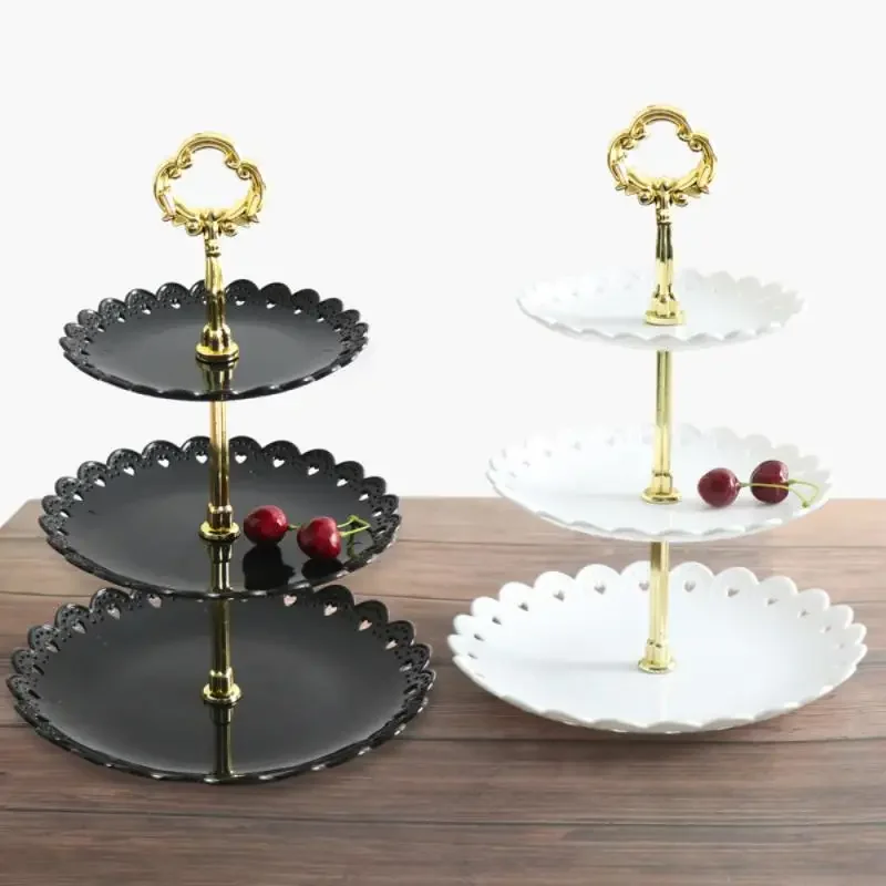 

European Tray Holiday Party Three-layer Fruit Plate Dessert Candy Dish Cake Stand Self-help Display Home Table Decoration Trays