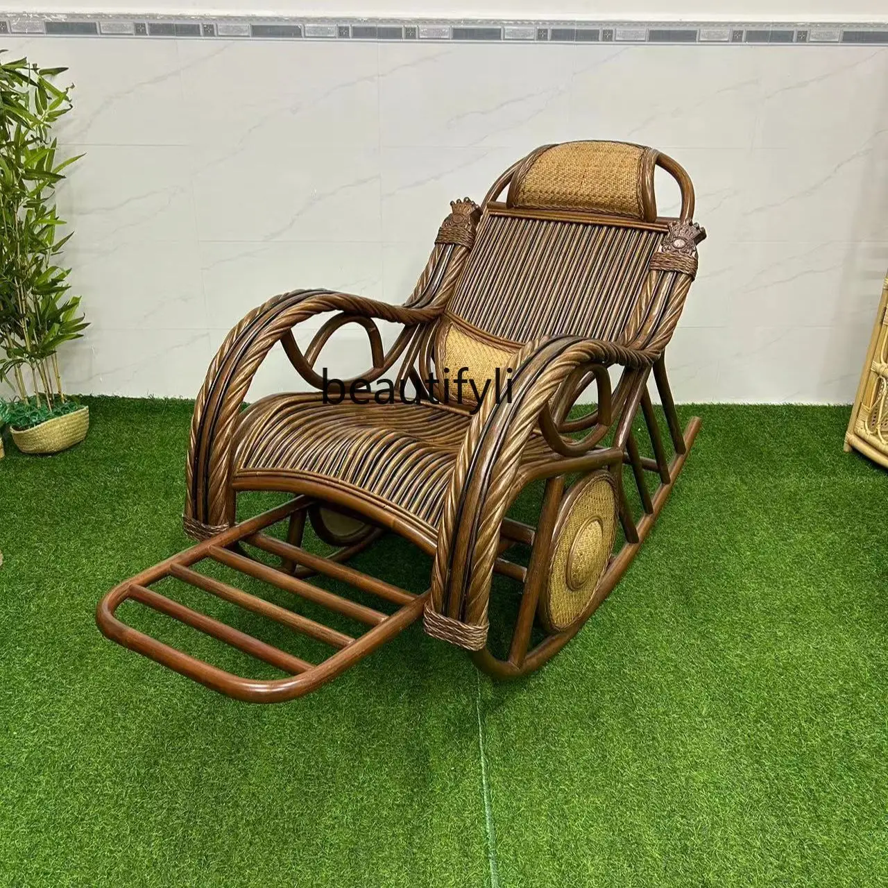 

Natural Real Rattan Elderly Nap Home Lazy Rocking Chair Adult Balcony Leisure Recliner