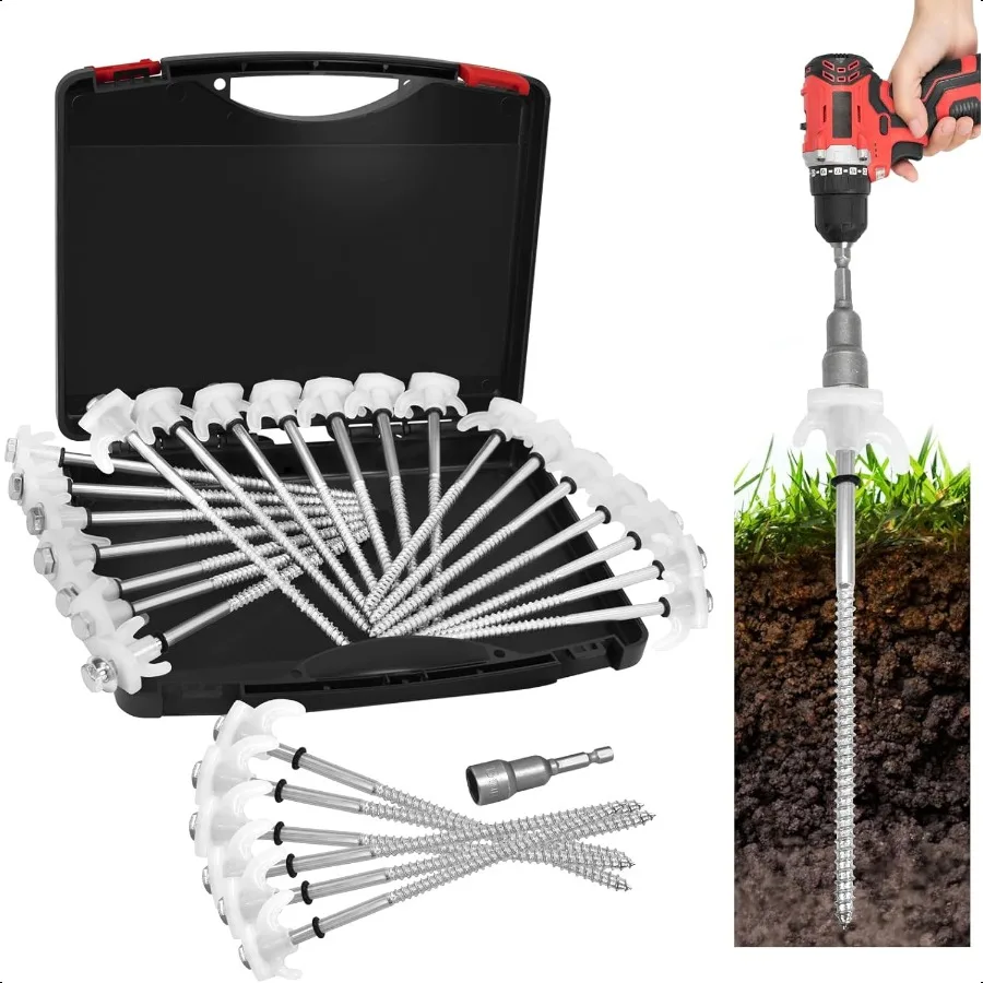 

30 Pack 8 Screw in Tent Stakes Heavy Duty Ground Anchors Screw Tent Pegs Camping Stakes Hex Pegs Drillable Tent Stakes and Hexa
