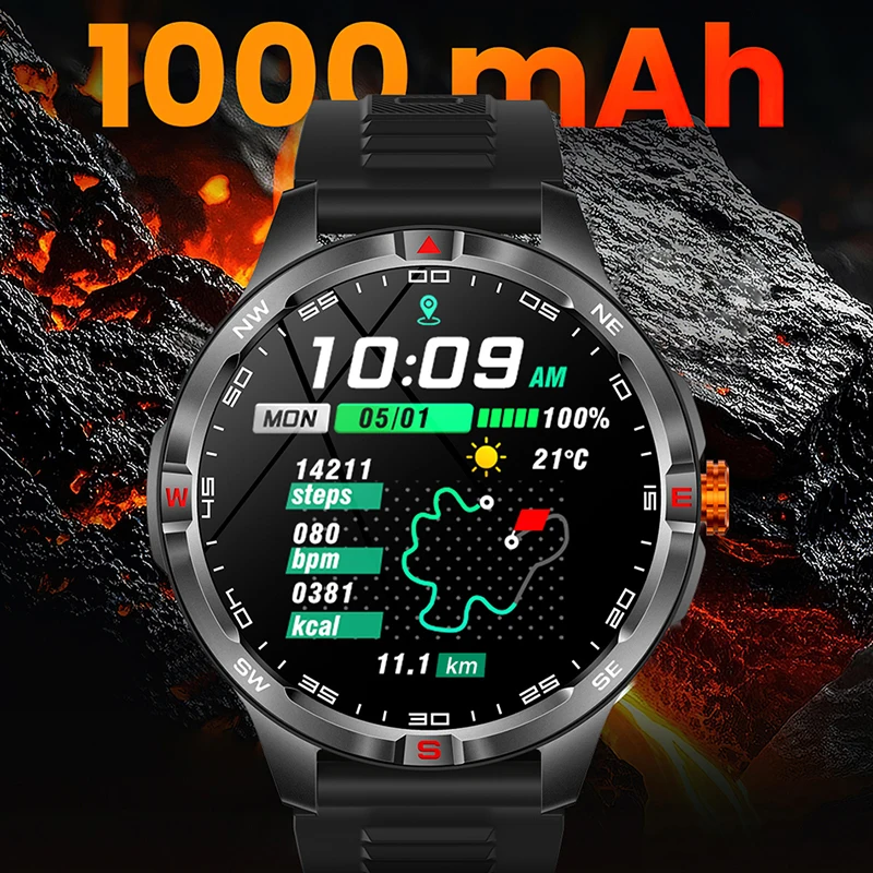 

Military Grade 1000mAh Battery Smart Watch 5ATM Waterproof GPS Compass BT Call AMOLED HD Sreen Men Sports Smartwatch 2025 NEW