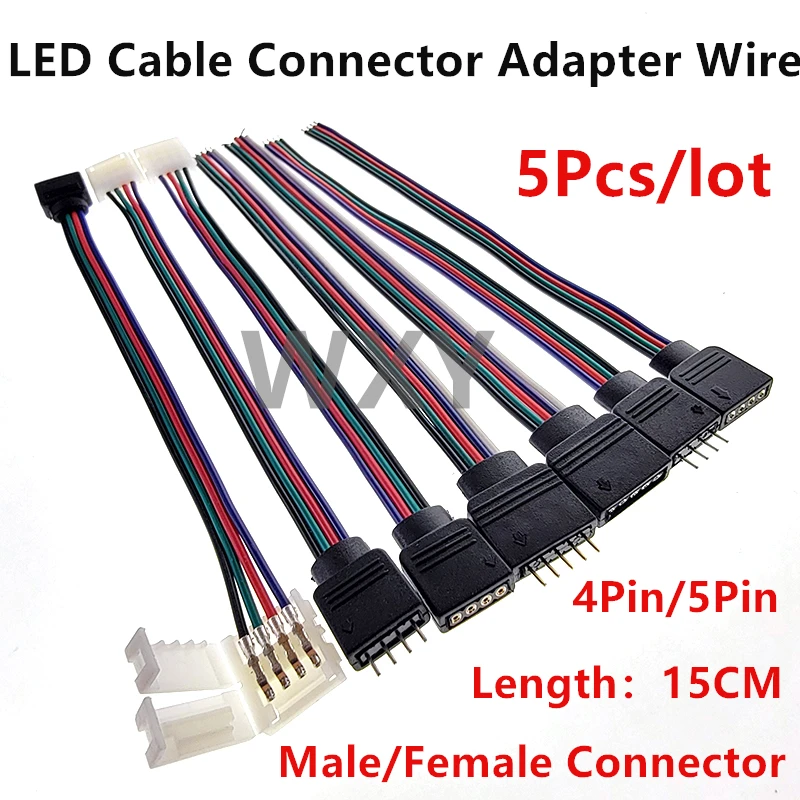 5szt 4Pin 5Pin LED Kabel męski żeński Adapter złącza Przewód do 5050 3528 SMD RGB RGBW LED Strip Light RGB RGBW LED Controller