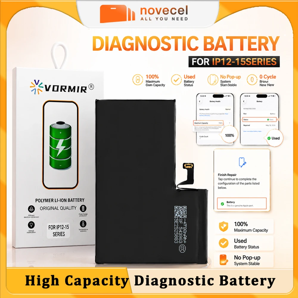 High Capacity Diagnostic Battery for iPhone 12 13 14 15 Pro Max 100% Health 0 Cycle No Pop Up Battery Replacement Repair Parts