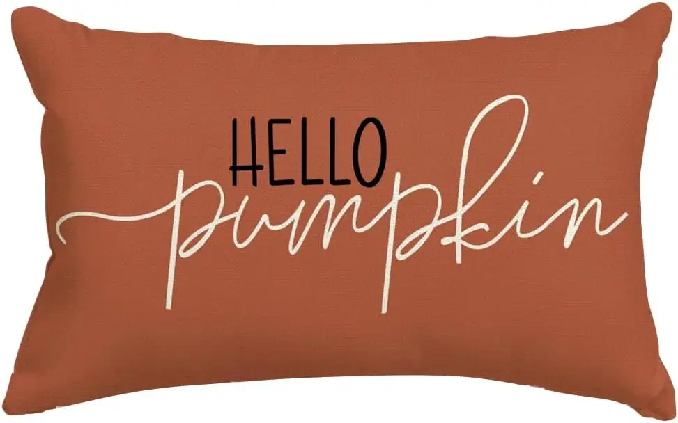 

Fall Pillow Covers 12x20 Inch,Rust Autumn Hello Pumpkin Pillows Decorative Throw Pillows,Lumbar Outdoor Thanksgiving Cushion Cov
