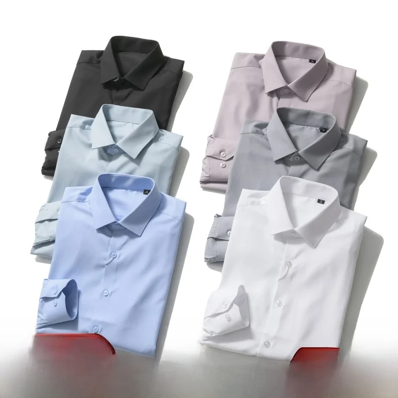 

l Silk Modal Long Sve Casual irt for Men High Luxury Quali Pure Color Busin Versatile Men's irt