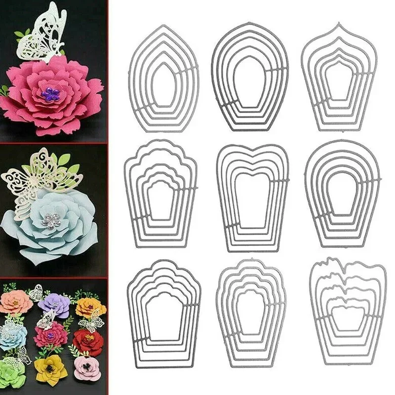 3D Flowers Petal Metal Cutting Dies Different for DIY Flowers Scrapbooking Album Embossing Paper Cards Decorative Crafts 9PC/SET