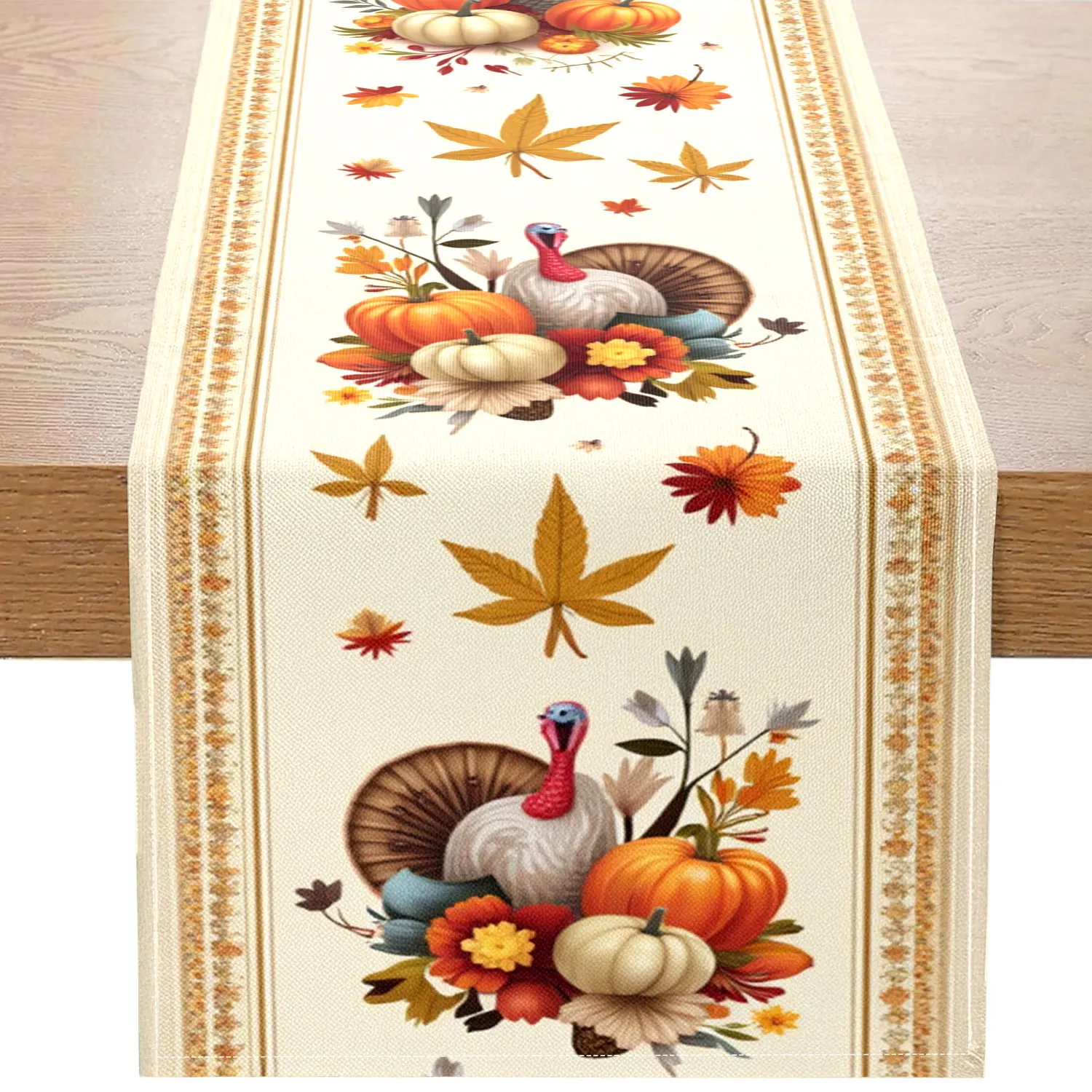 1 Piece Thanksgiving-Themed Table Runner, Decorated with Turkey, Pumpkin, and Autumn Leaves, Suitable for Thanksgiving Family Gatherings and Holiday Decorations