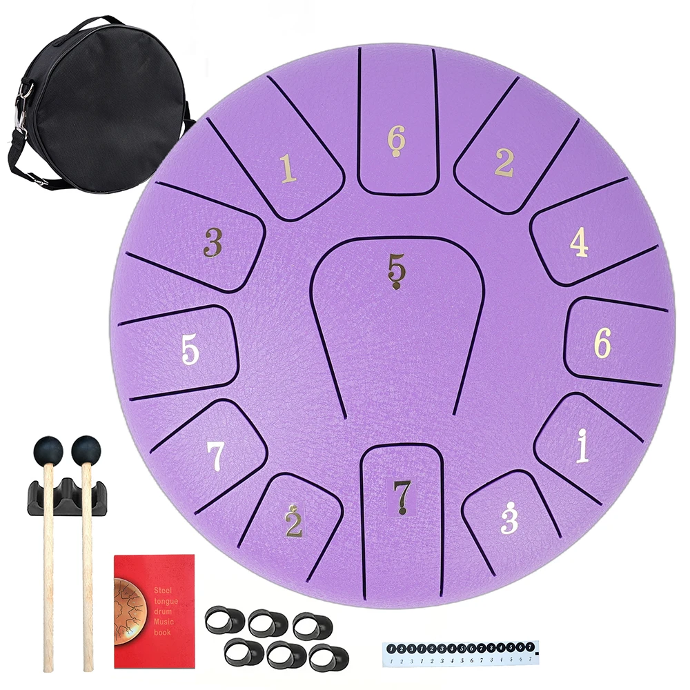Professionelles Zungentrommel-Musik-Set aus Stahl für Erwachsene und Kinder, 25,4 cm große Handschlaginstrumente, Regentrommel mit 13 Noten für Yoga – Detail 9