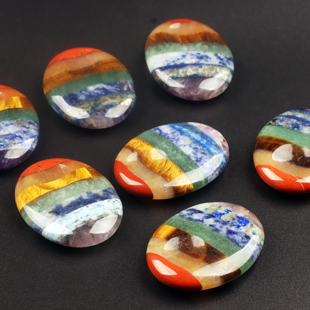 الجملة 7 ألوان شقرا تقلق حجر الجمشت روز Thumbstone جيب هدية التأمل البيضاوي كريستال حيوية طبيعية حجر النخيل #4