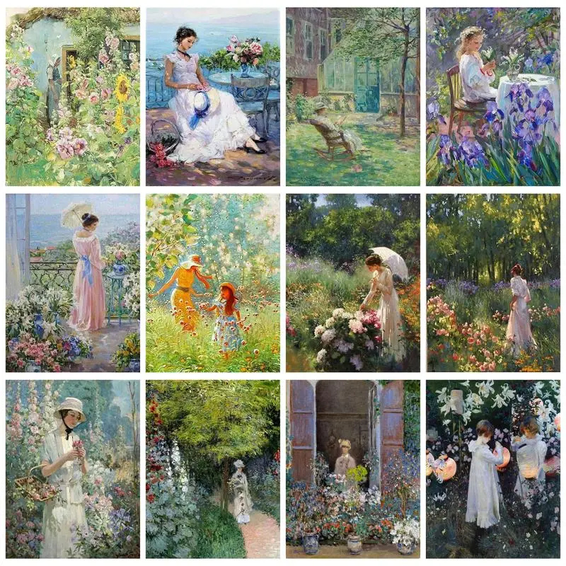 

CHENISTORY Acrylic Painting By Numbers Woman In Gardens Handmade Wall Decoration Paint Kit Drawing By Numbers Gift Artwork