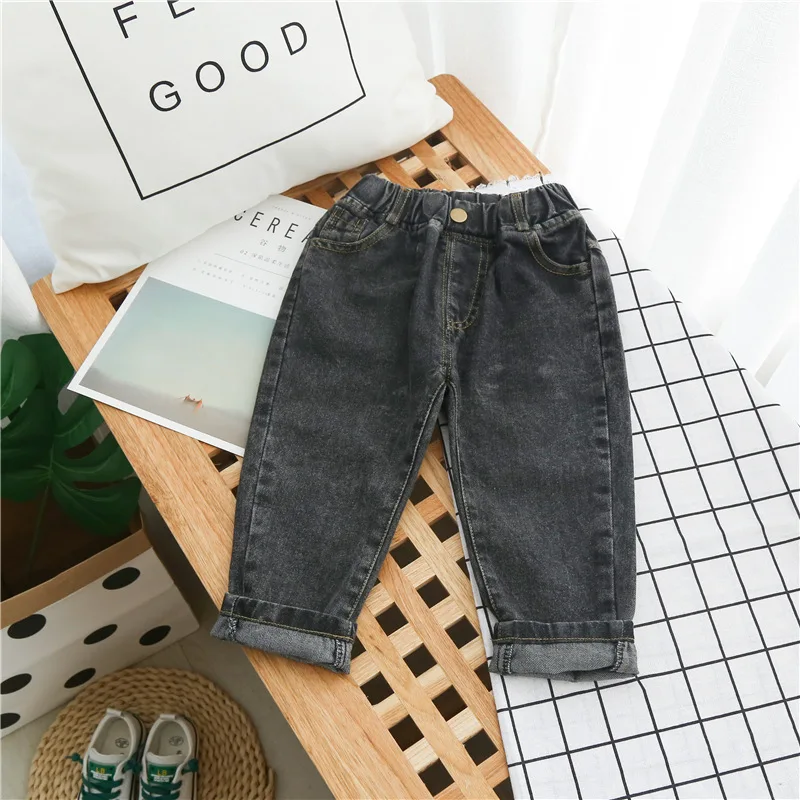 Boys Jeans Simple Casual Leather Band Belt Pants One Button Blue/Grey Pants