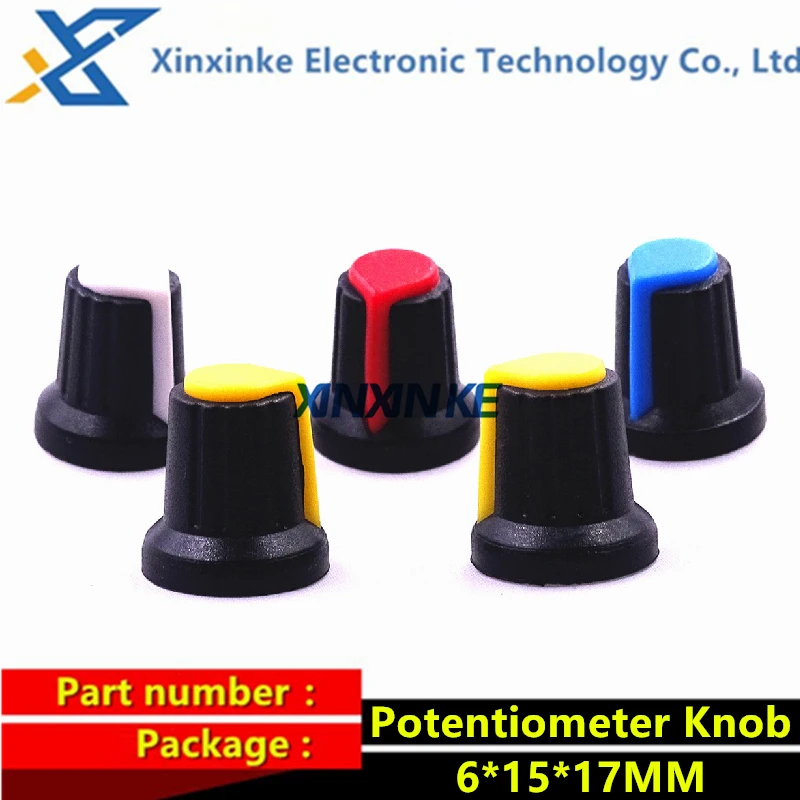 50PCS Red Orange Yellow White Blue Green AG2 WH148 Plastic Knob Plum Blossom Stem 15X17mm Potentiometer Power Amplifier Knob Cap