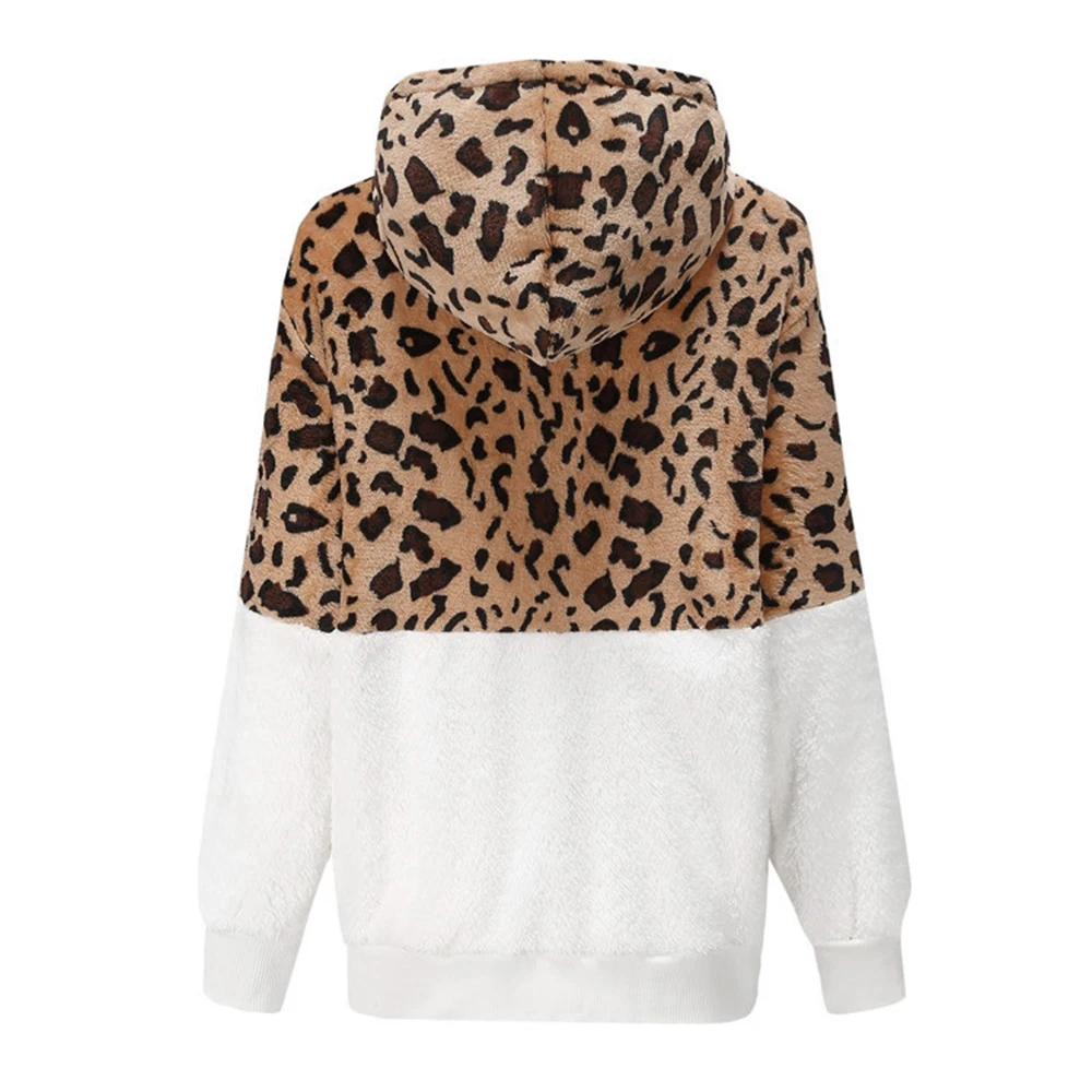 Stylish Leopard Zip-Up Hoodie: Durable, Comfortable Fall/Winter Outerwear, Unique Color Block Design - Perfect for Women