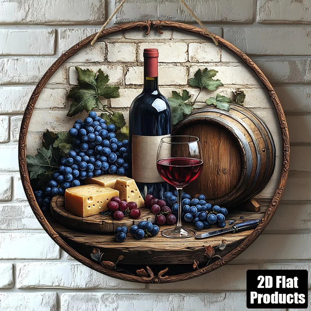 Rustic Wine Bottle Glass Grape Farmhouse Wall Decor Plaque
