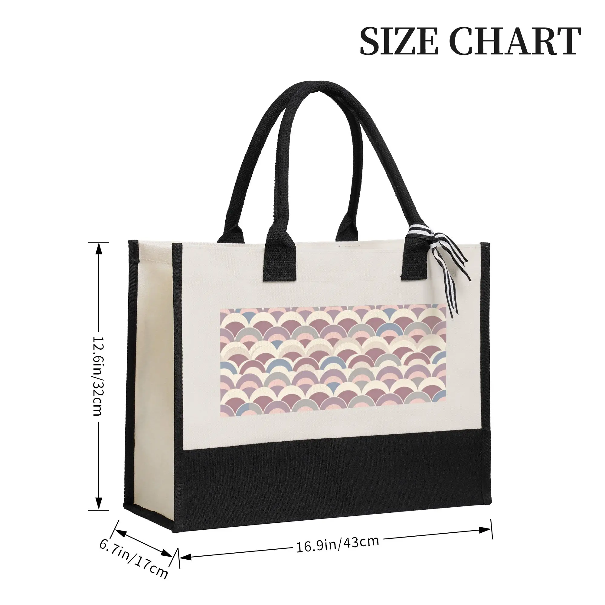 Eco-Friendly Canvas Patchwork Tote Bag, Durable Reusable Handbag for Shopping Beach Travel Work with Wave Pattern