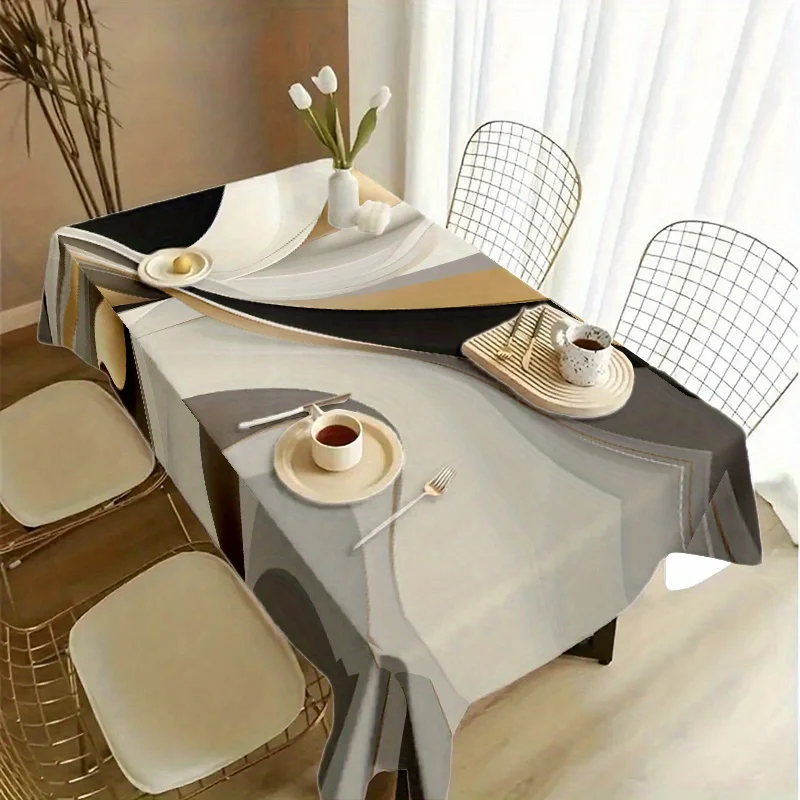 Soft, fashionable and beautiful gold-black abstract streamlined pattern tablecloth