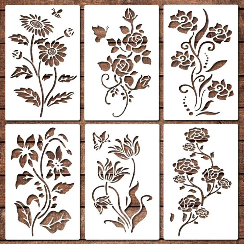 28*18cm Flower Vine Stencils PET Hollow Leak Printing Board DIY Layering Furniture Wall Painting Template Decoration Reusable