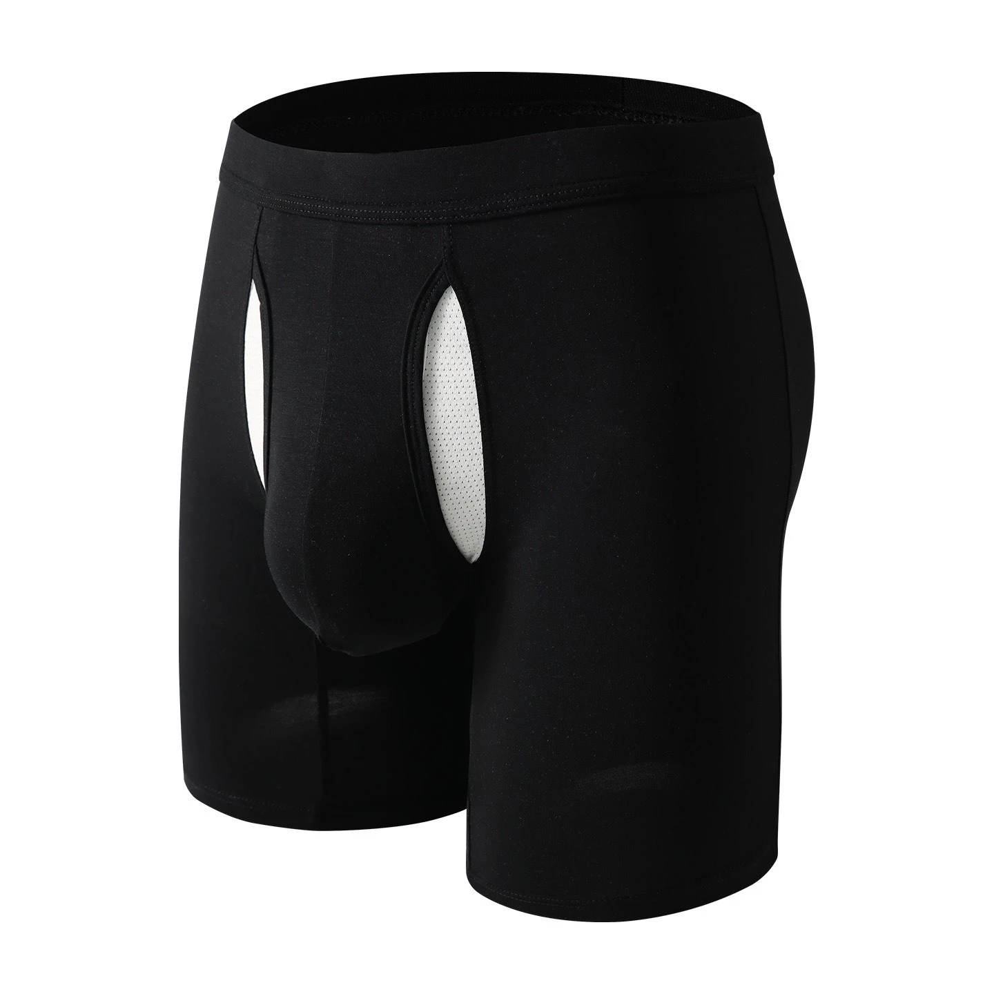 Mid Waist Solid Lyocell Long Boxer Briefs for Men Anti Chafing Thigh Protection, Comfort Athletic Sport Male Underwear