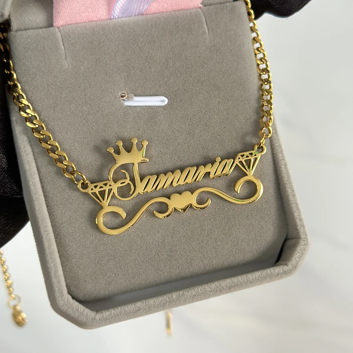 New Custom Name Suit With Crown Necklace Bracelet Set Personalized Cuban Chain Necklace Stainless Steel Nameplate Set For Women