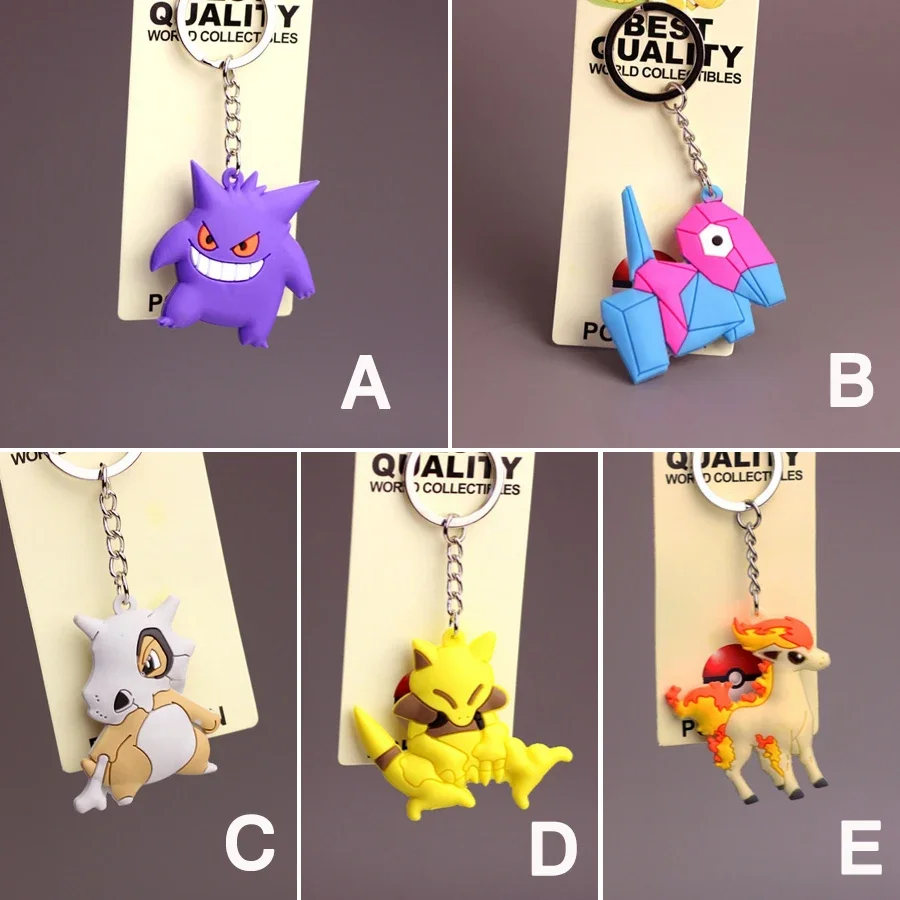 Pokemon Pikachu Keychain Accessories Anime Marowak Abra Gengar Ponyta Porygon PVC Alloy Silicone Key Ring Pendant Bag Gifts