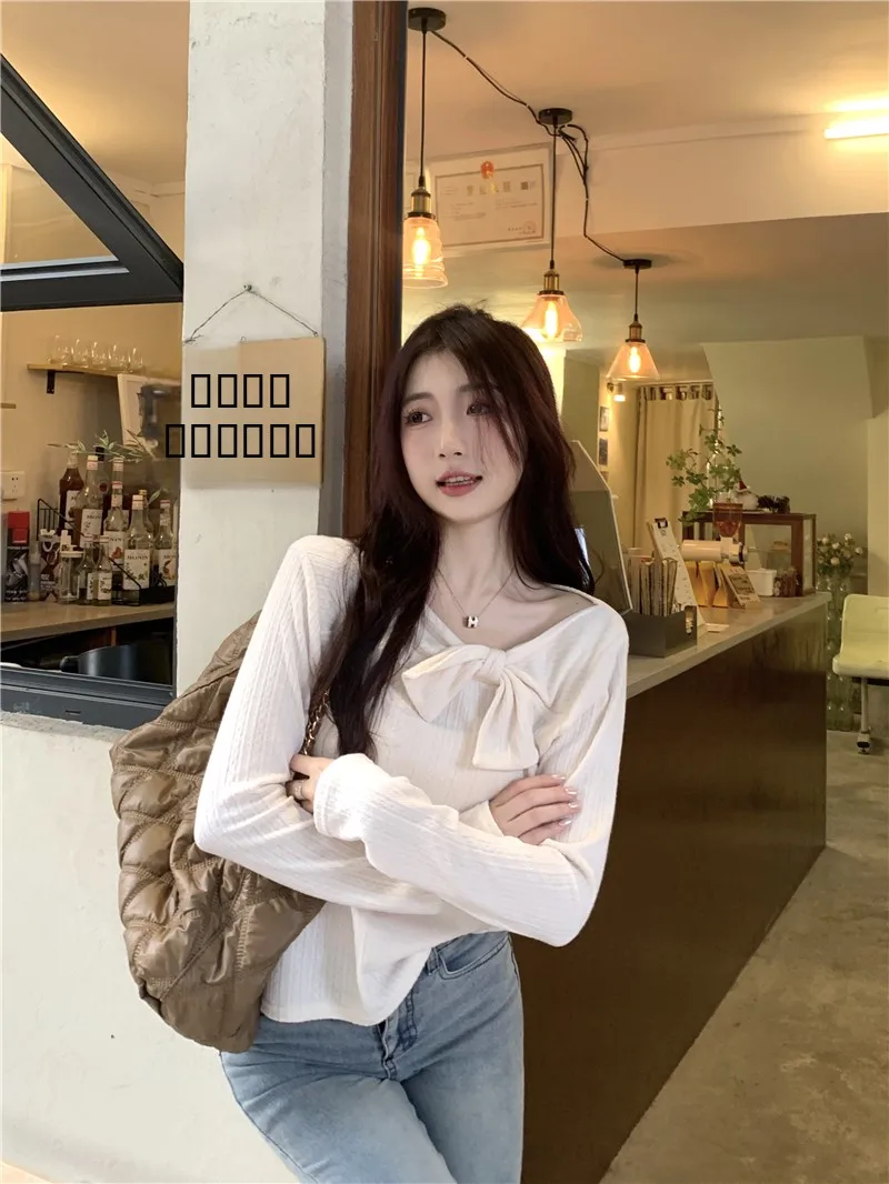 Camiseta de Manga Larga Ajustada para Mujer, Nueva, Color Puro, Capa Base, Estilo Coreano, para el Trabajo, de Fibra de Poliéster