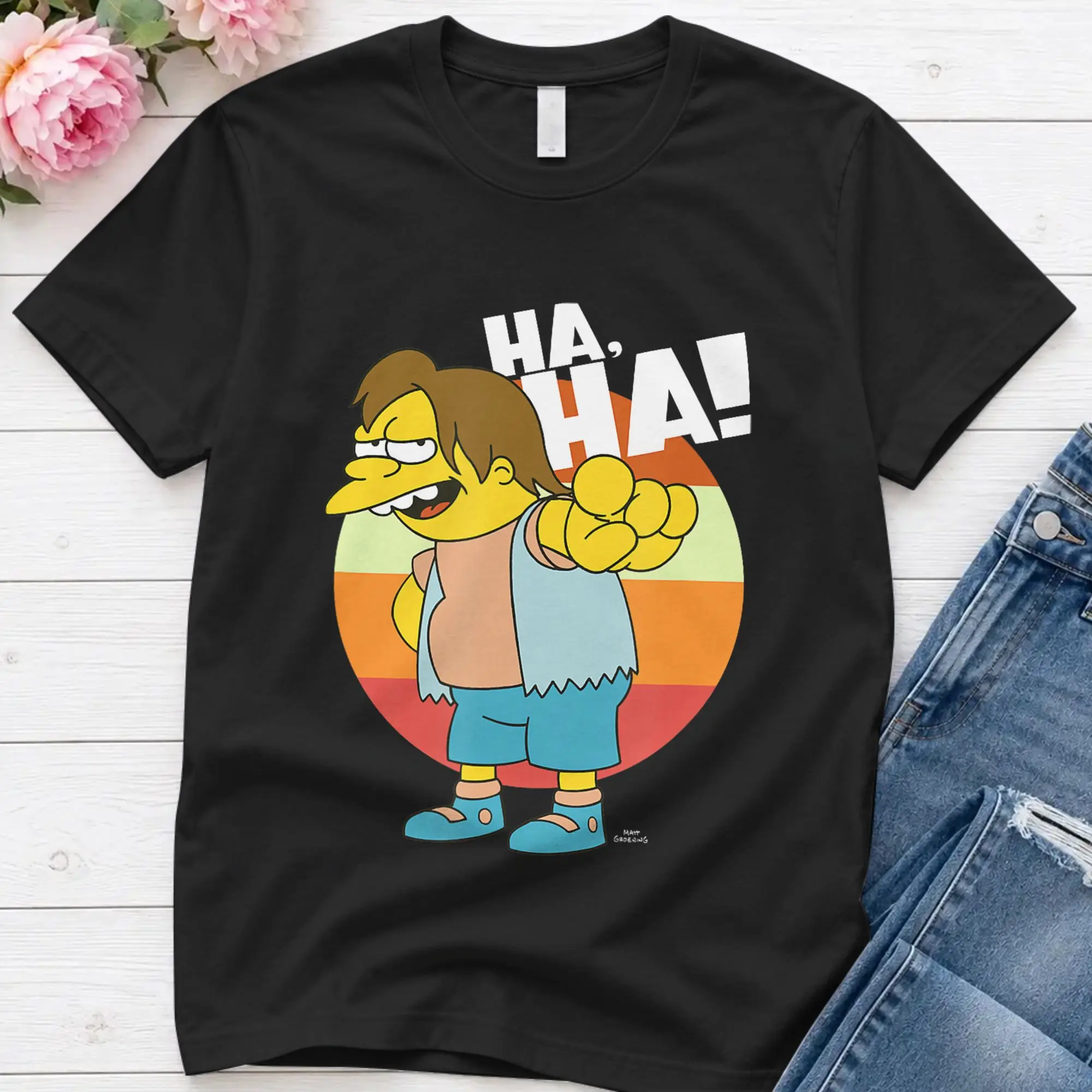 Nelson HAHA BTRYPTD Men's T Shirts Simpsons Vintage Tees Short Sleeve Round Collar T-Shirts Pure Cotton Clothing